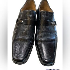 Stacy Adams Slip on Textured Black Leather Buckle Loafers Sz 10